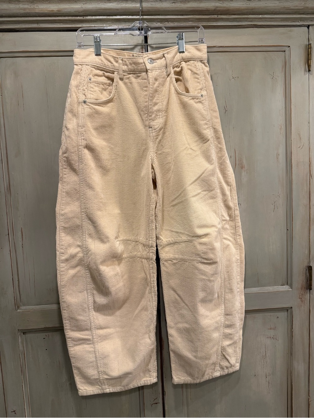 Cream Corduroy Barrel Pants